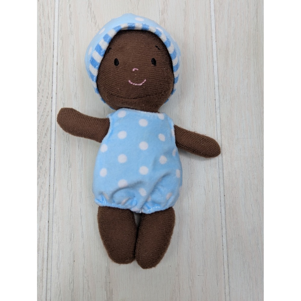 Diversity Buddies Mini AA Brown Plush Doll Blue Polka Dot outfit hat boy or girl